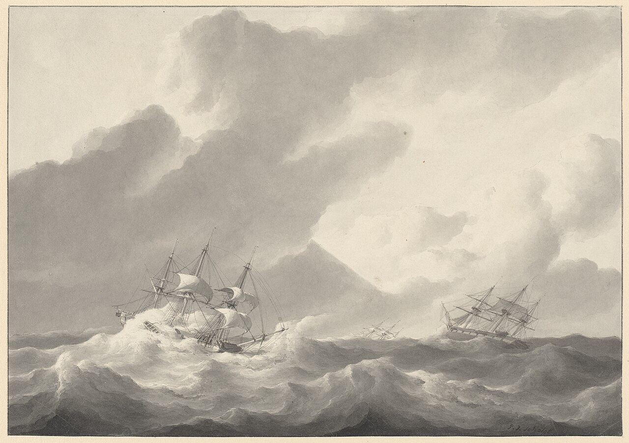 Ships in a Stormy Sea by Petrus Johannes Schotel