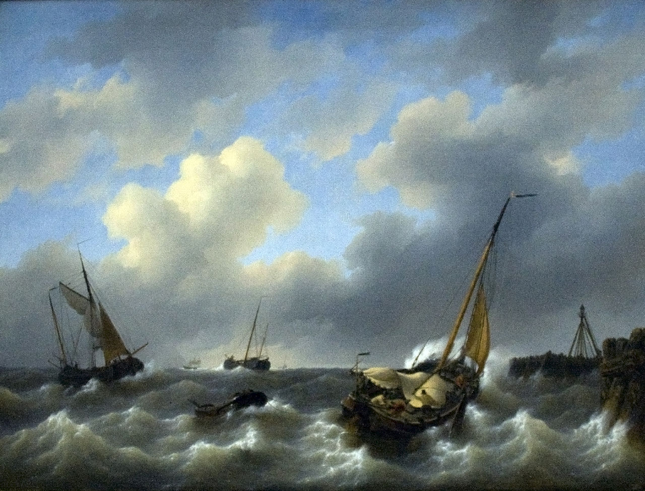 Storm op de Zuiderzee voor Medemblik by Petrus Johannes Schotel