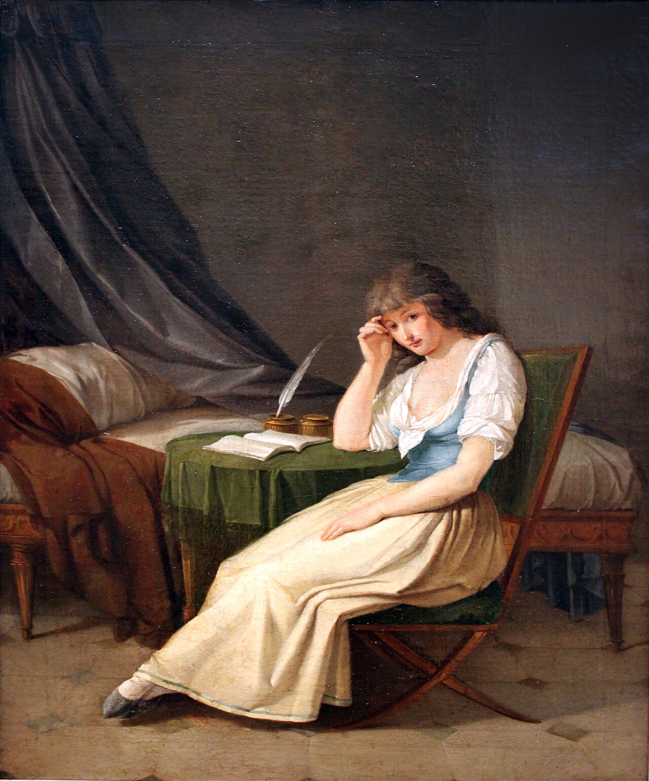 Young girl in morning dress, speculating sitting at a table by Philipp Friedrich von Hetsch