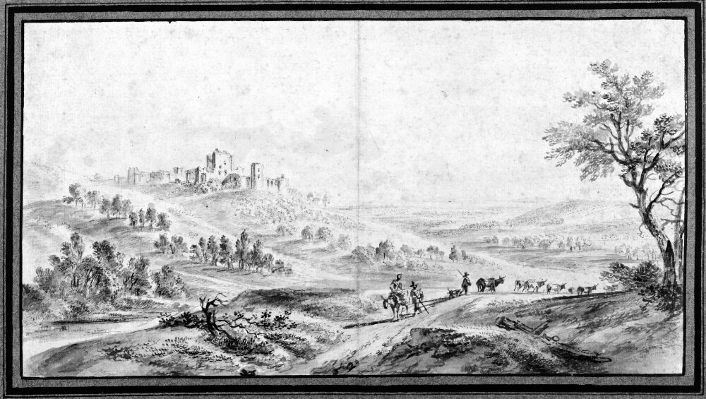 Landskap med slottsruin by Philippe-Auguste Hennequin