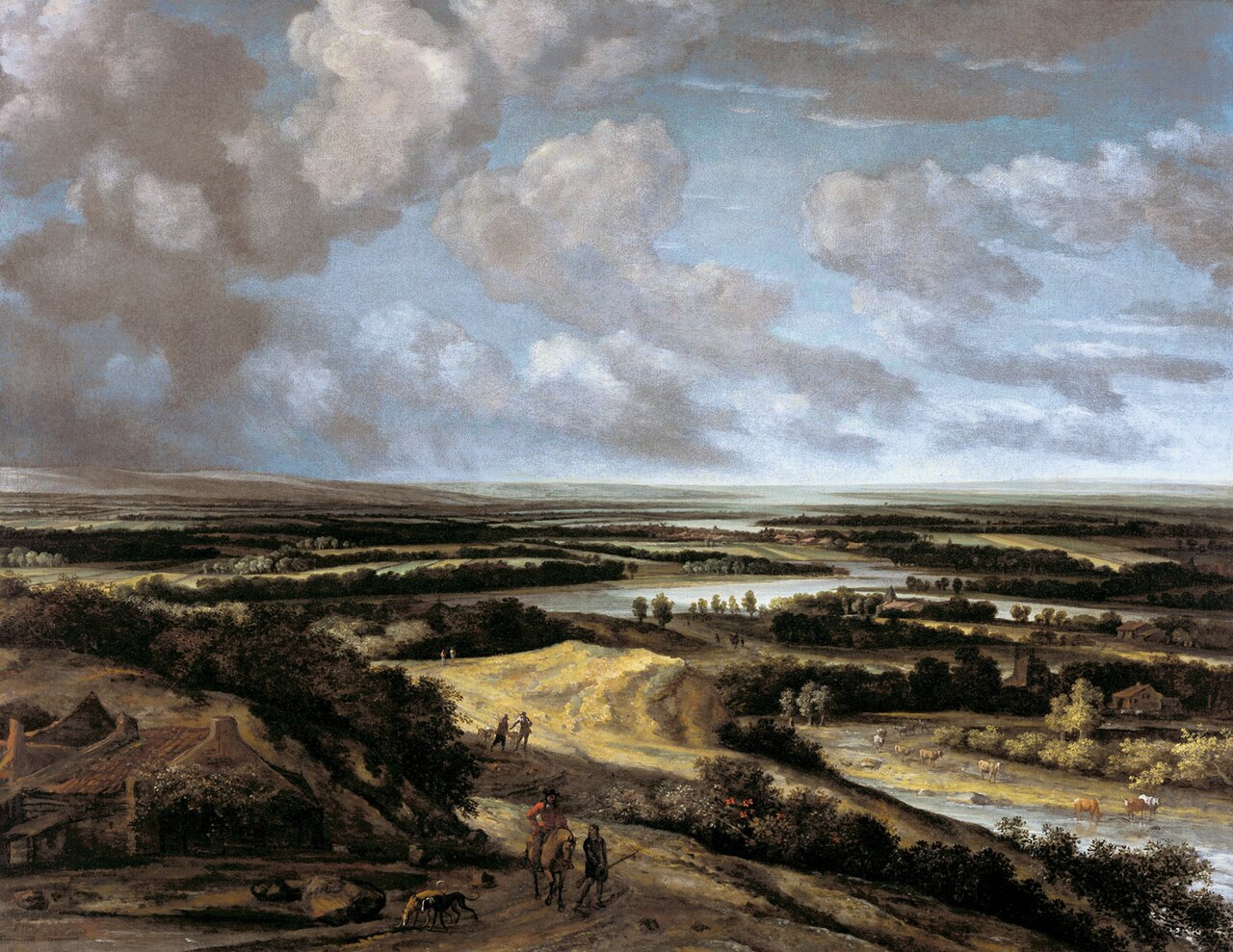 Panoramic River Landscape with Hunters by Philips Koninck