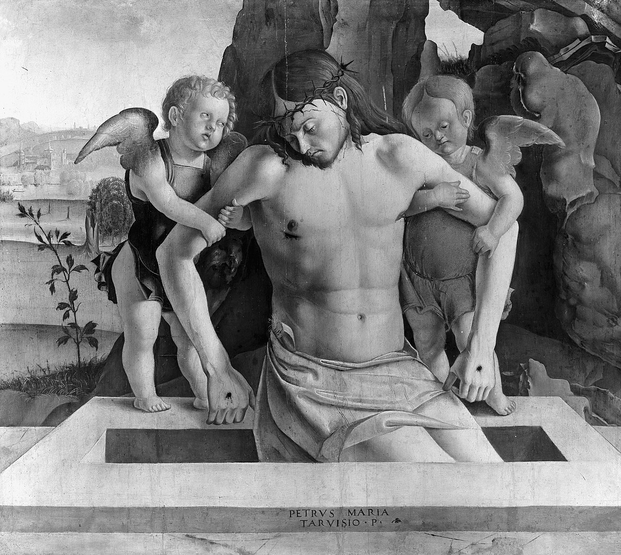 The dead Christ supported by two angels by Pier Maria Pennacchi