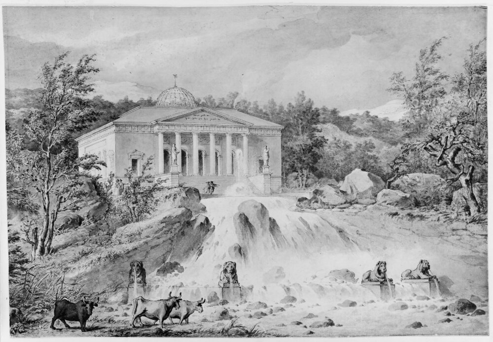 Slottet och vattenfallet by Pierre-Adrien Pâris