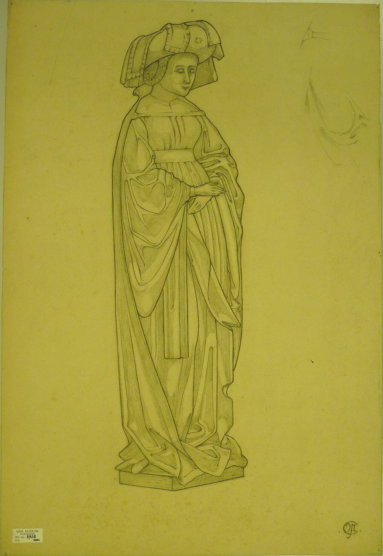Drawing after one of the weepers from the tomb of Isabella of Bourbon by Pierre Cuypers by Pierre Cuypers