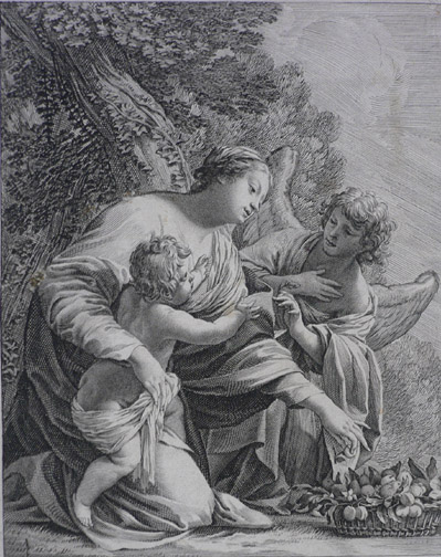 Holy Family, with angel presenting fruit to the infant Jesus (after Simon Vouet) by Pierre Daret