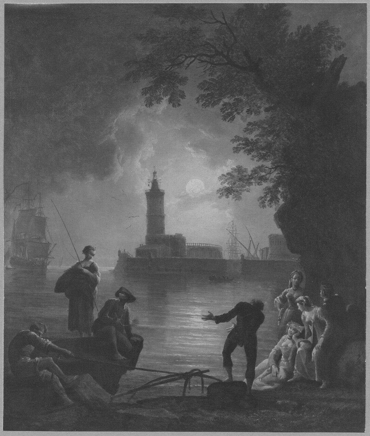 Coast with a Lighthouse in Moonlight by Pierre-Jacques Volaire
