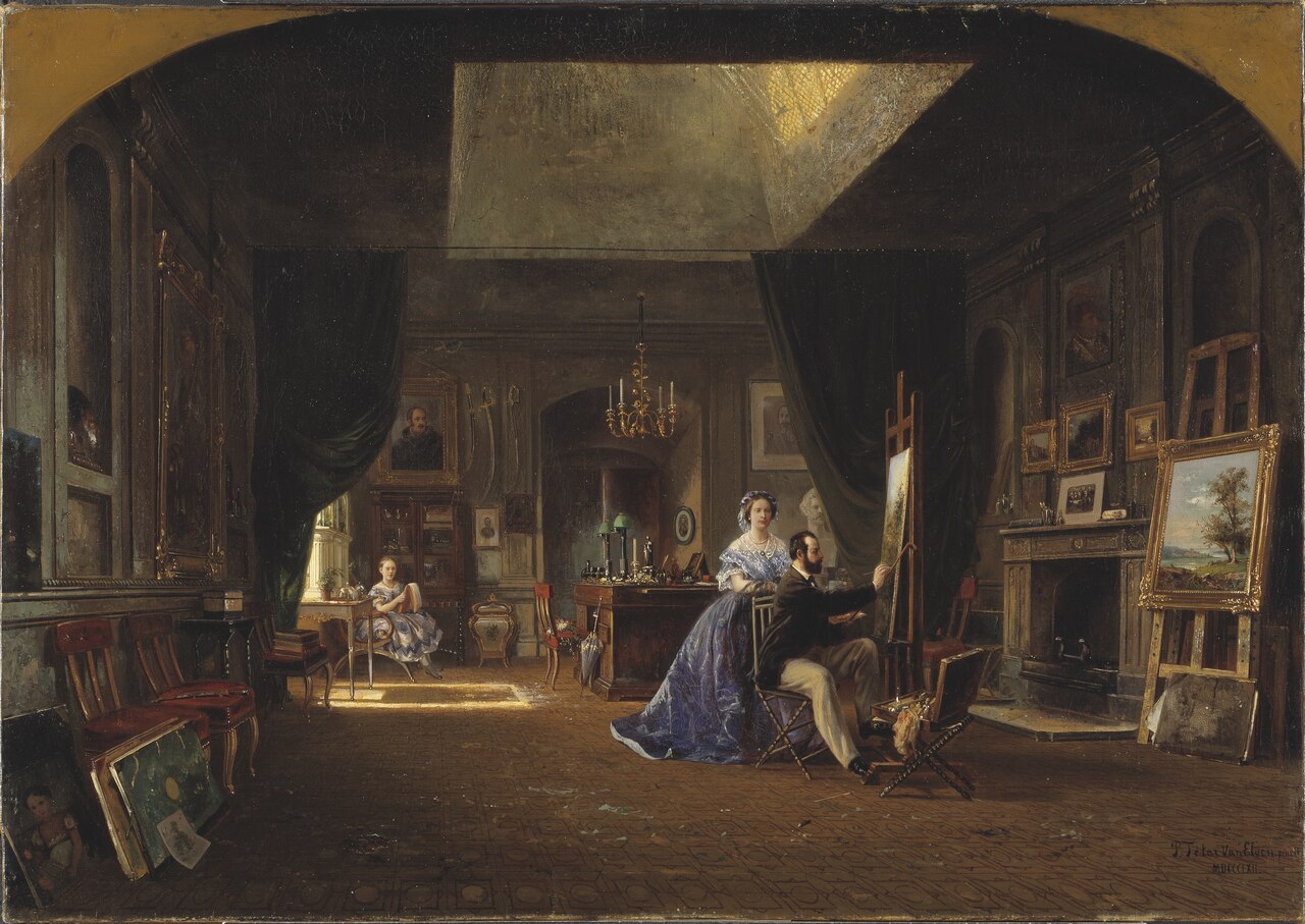 Karl XV of Sweden and Norway in his studio, 3 people by Pierre Tetar van Elven
