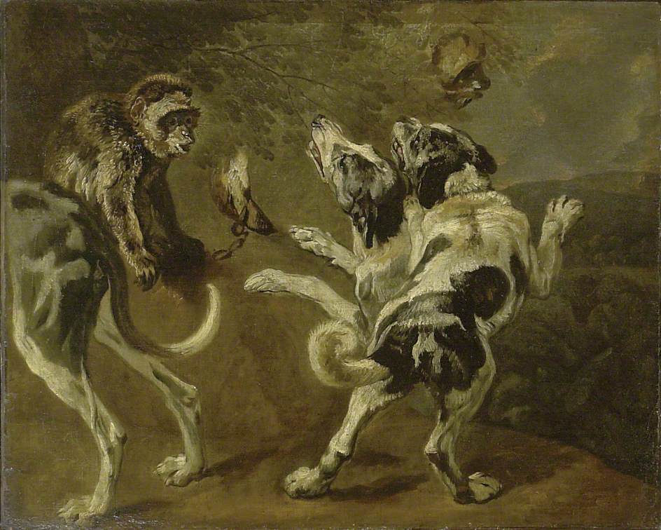 Study of Dogs and a Monkey on the Edge of a Wood by Pieter Boel