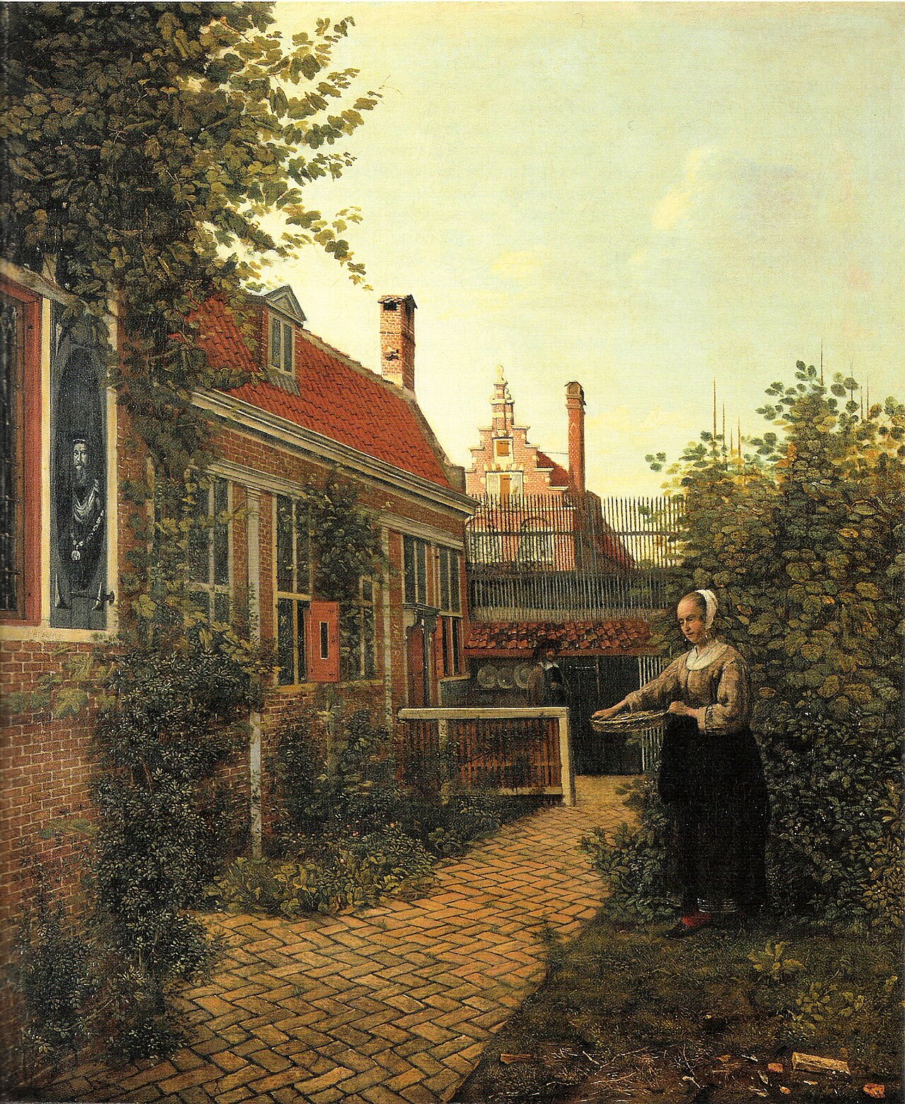 A Woman with a Basket of Beans in a Garden by Pieter de Hooch