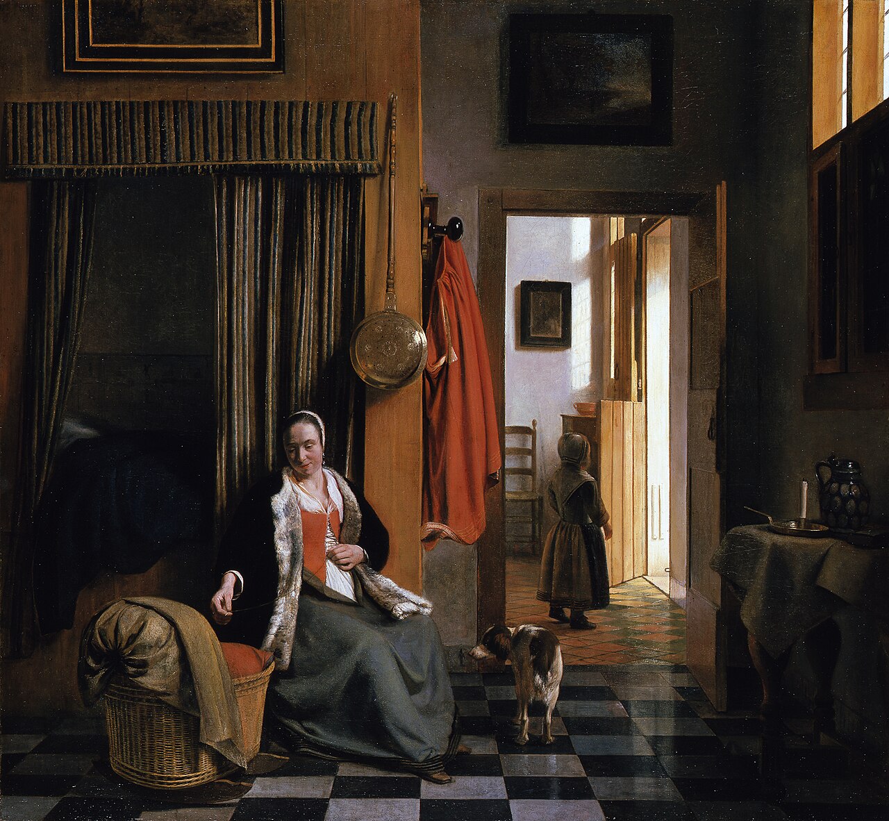 Mother Lacing Her Bodice beside a Cradle by Pieter de Hooch