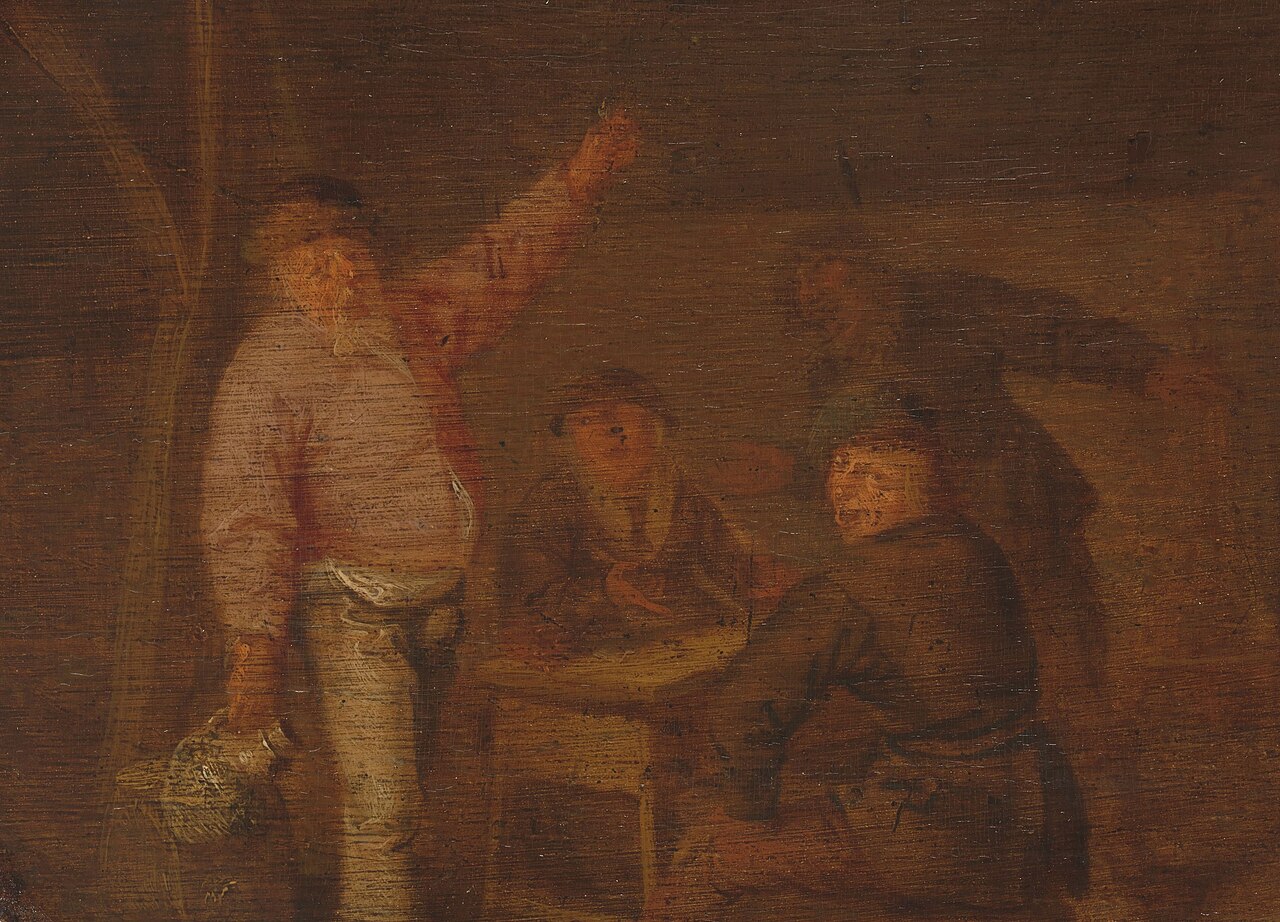 Peasants drinking in a barn by Pieter Hermansz Verelst