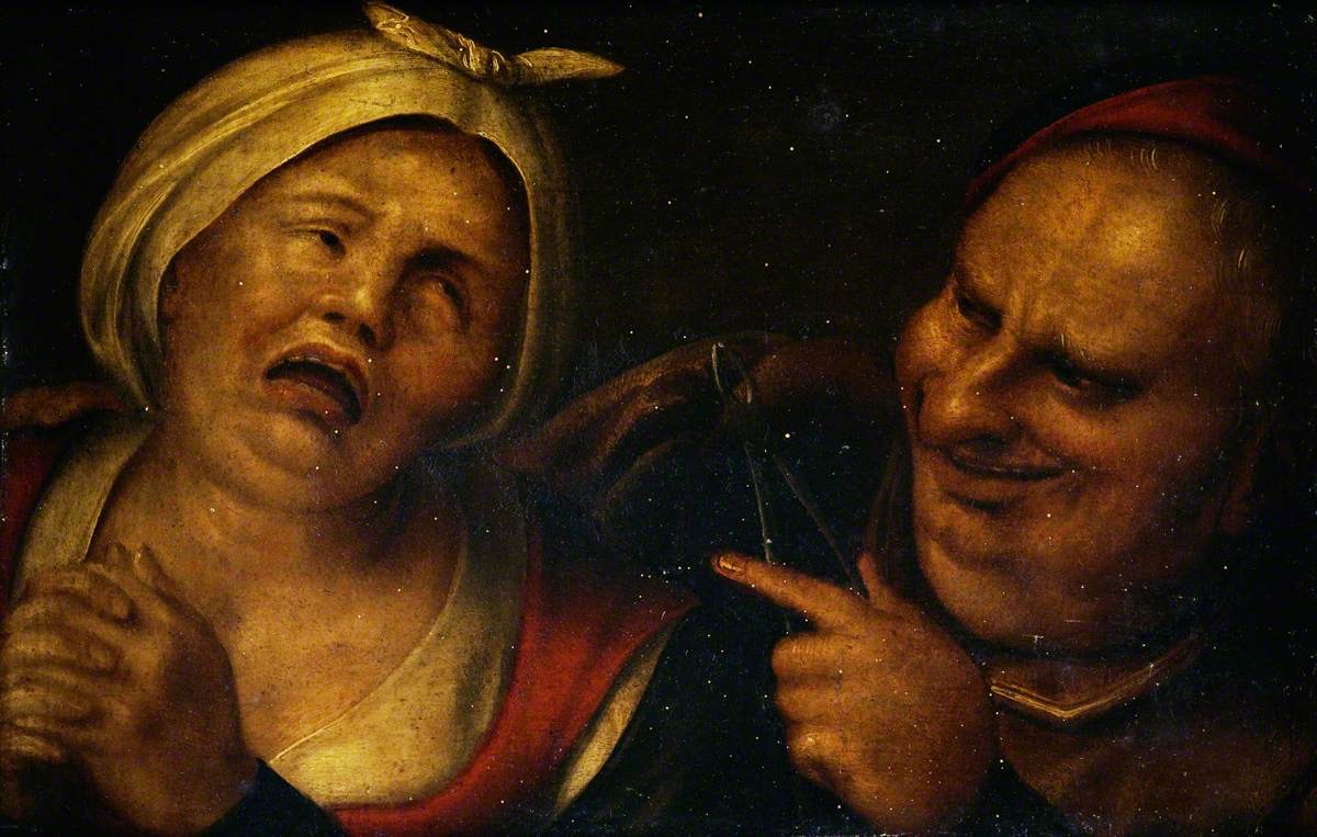 A Fat Man Pointing to a Woman with Her Hands Clasped by Pieter Huys