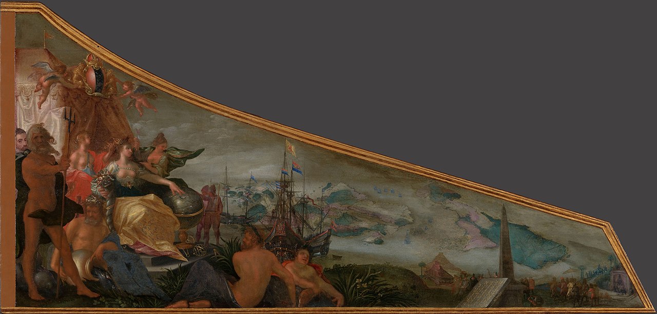 Harpsichord Lid showing an Allegory of Amsterdam as the Center of World Trade by Pieter Isaacsz