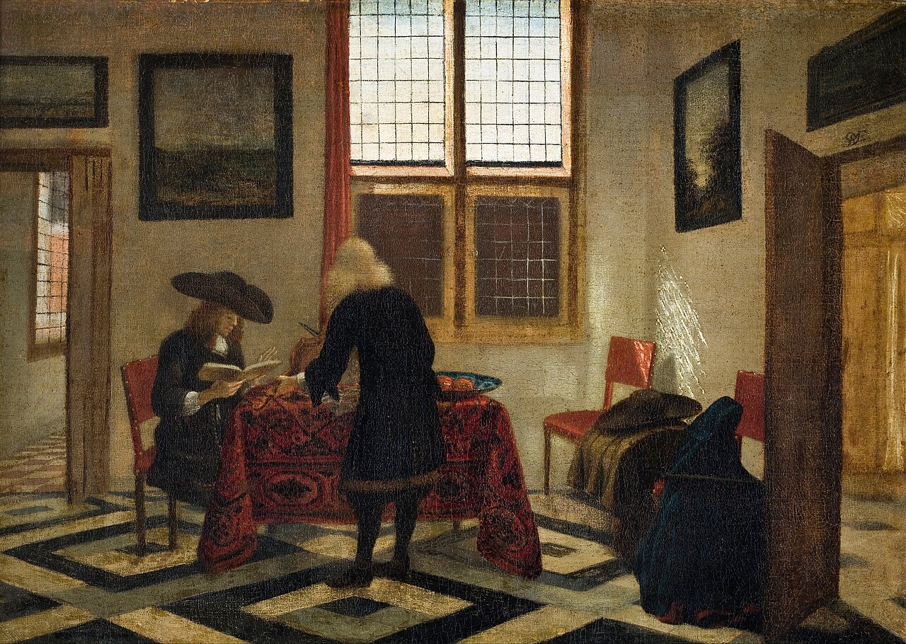 A Man Singing and Another Playing the Viola in an Interior by Pieter Janssens Elinga
