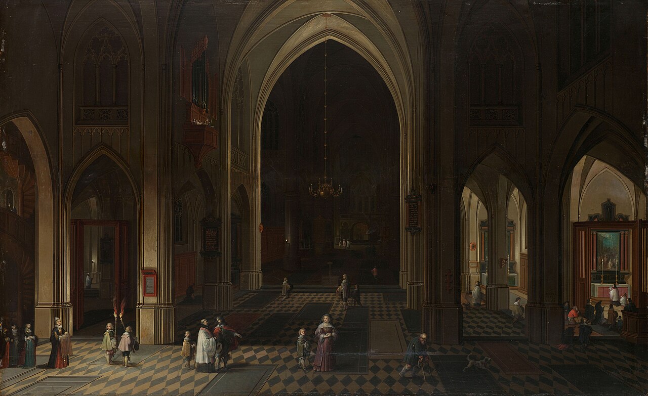 A church interior by candlelight by Pieter Neefs the Elder