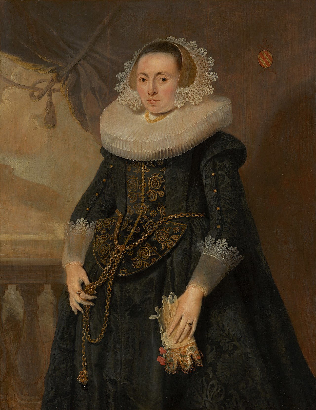 Portrait of an unknown lady with marriage glove by Pieter Soutman