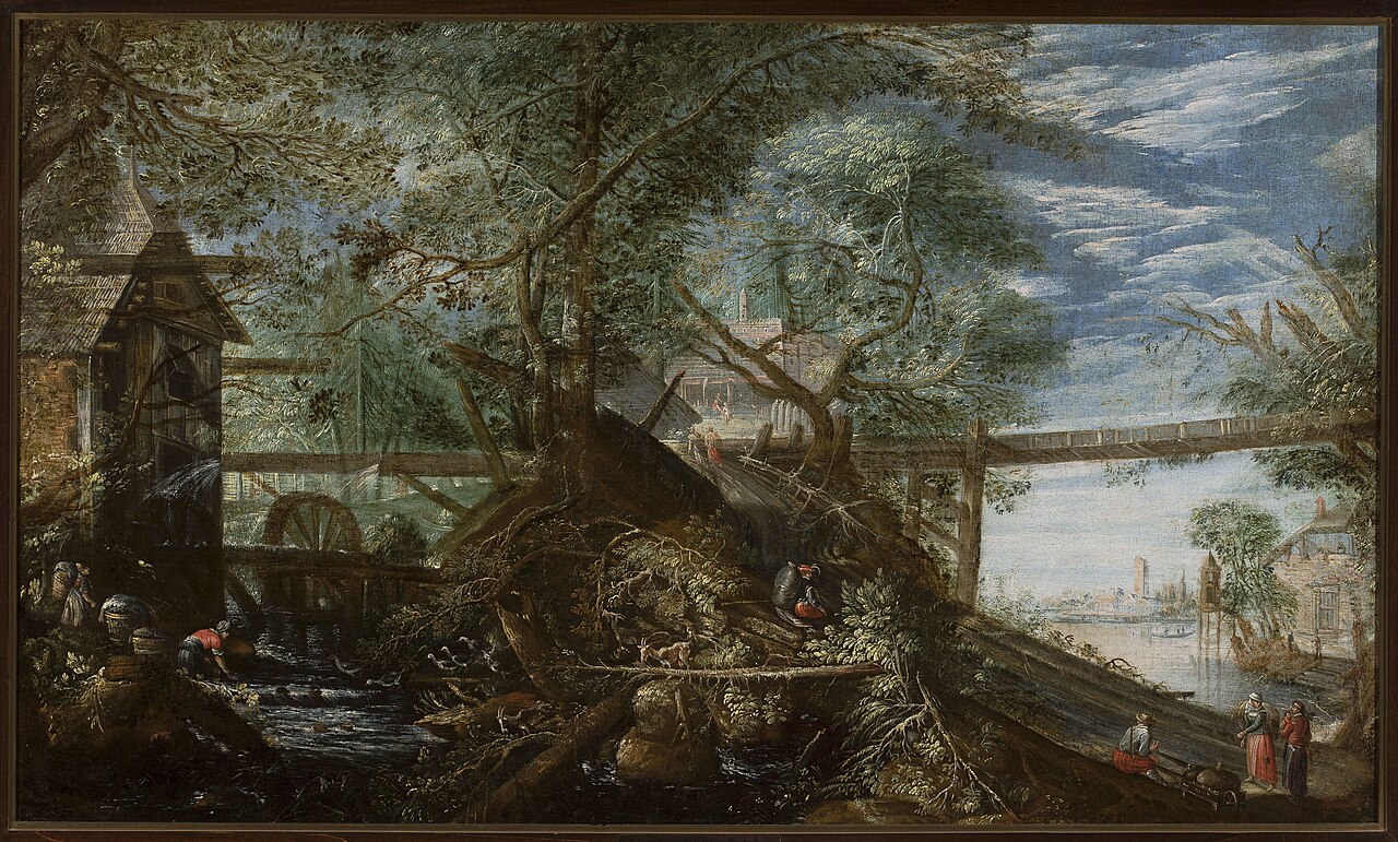 Landscape with a mill and a river. by Pieter Stevens