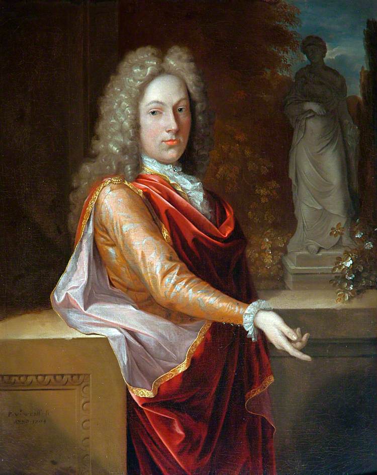 Portrait of a Gentleman Standing by a Statue on a Terrace by Pieter van der Werff