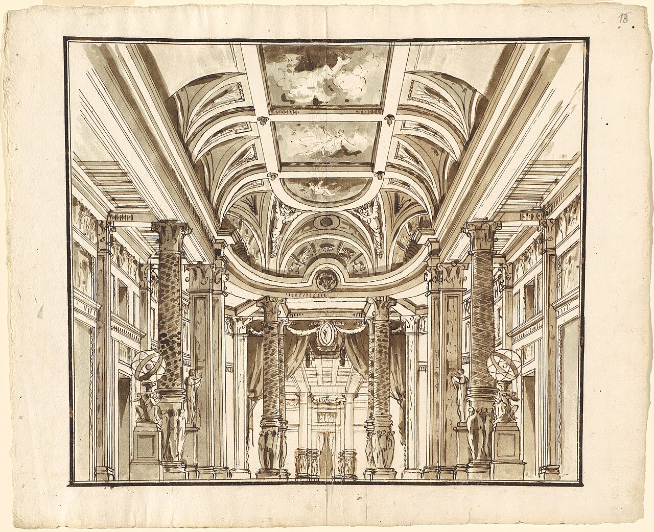 Fantasy of a Great Hall with Basketweave Columns by Pietro Gonzaga