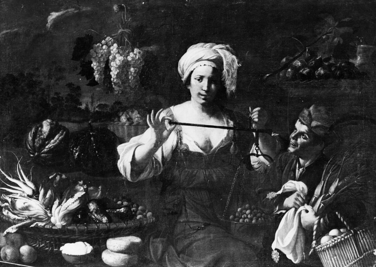 A Fruit Vendour and a Boy by Pietro Paolo Bonzi