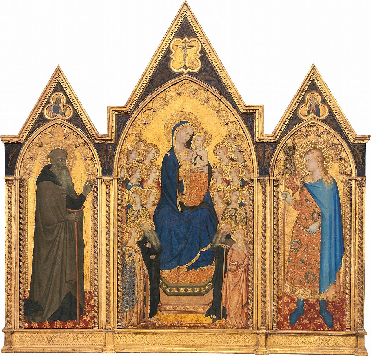 Madonna and Child Enthroned with Saints and Angels, and Saints Anthony Abbot and Venantius by Puccio di Simone