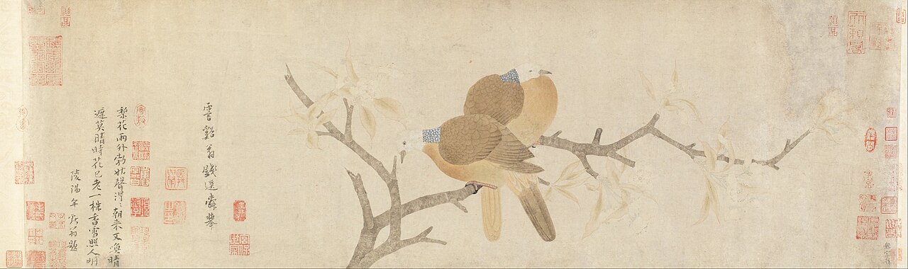 Doves and Pear Blossoms after Rain by Qian Xuan