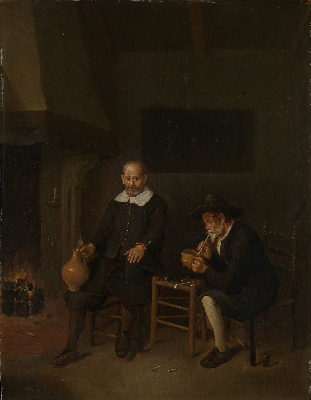Interior with two men by the fire by Quirijn van Brekelenkam