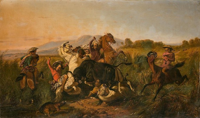 The Wild Bull Hunting by Raden Saleh