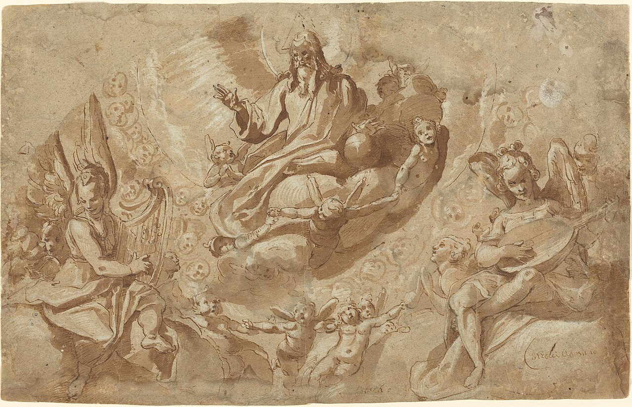 God the Father and Angels on Clouds by Raffaellino da Reggio
