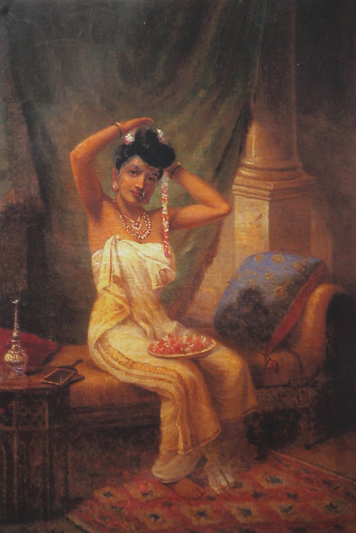 Nair lady Adorning Her Hair by Raja Ravi Varma