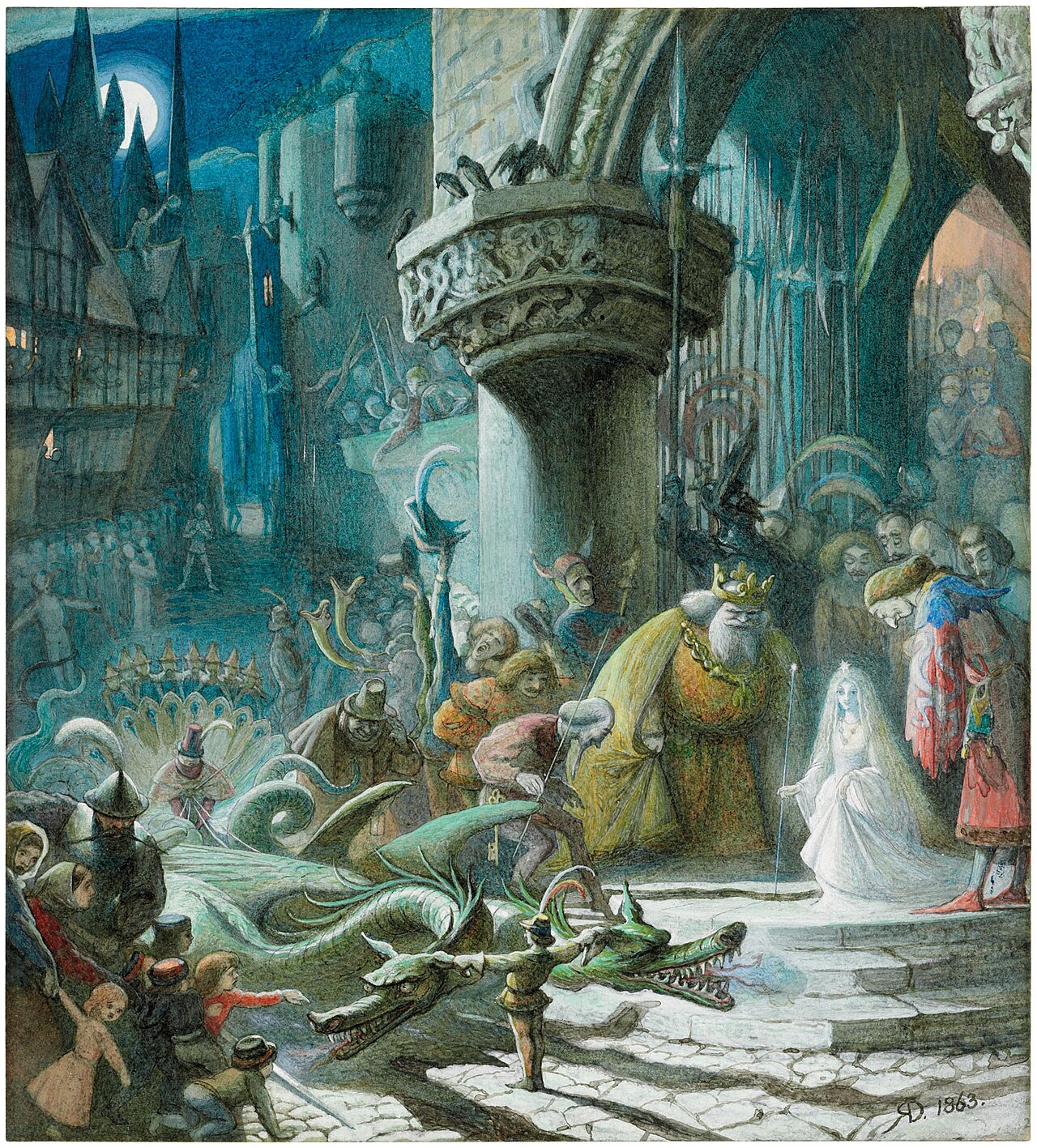 Scene from 'The Sleeping Beauty': the Good Fairy leaving the christening of the Princess by Richard Doyle