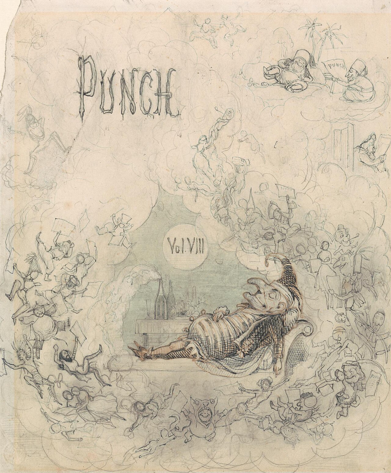 Title page for Punch, vol. VIII by Richard Doyle