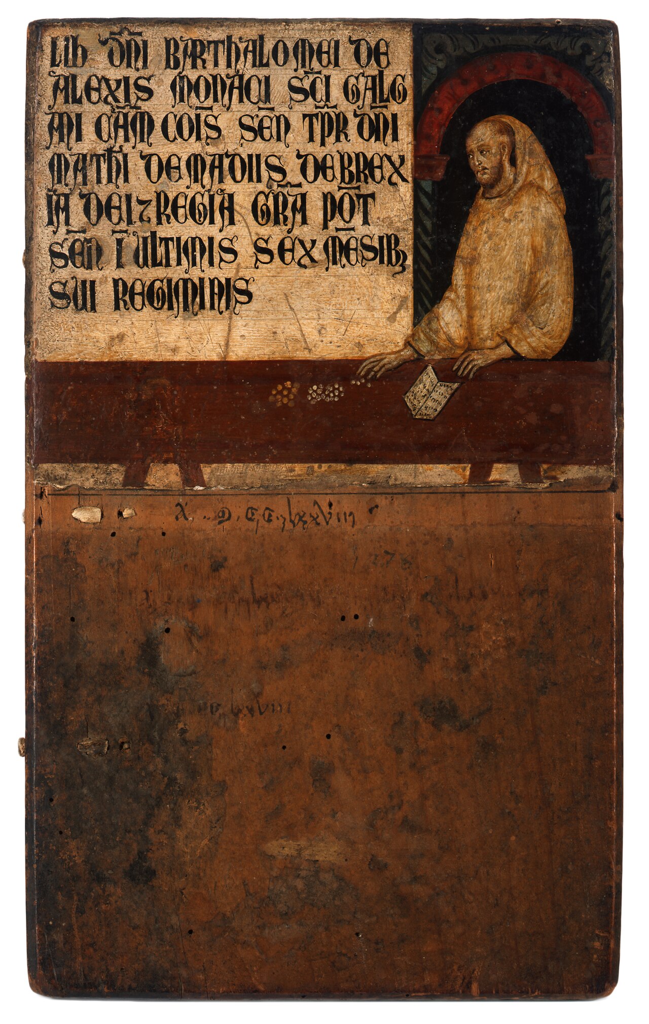 Cover of an account book of the Sienese tax authorities with the portrait of the treasurer by Rinaldo da Siena