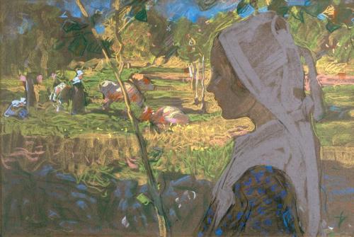 Robert Brough - Breton Girl Herding Cattle by Robert Brough