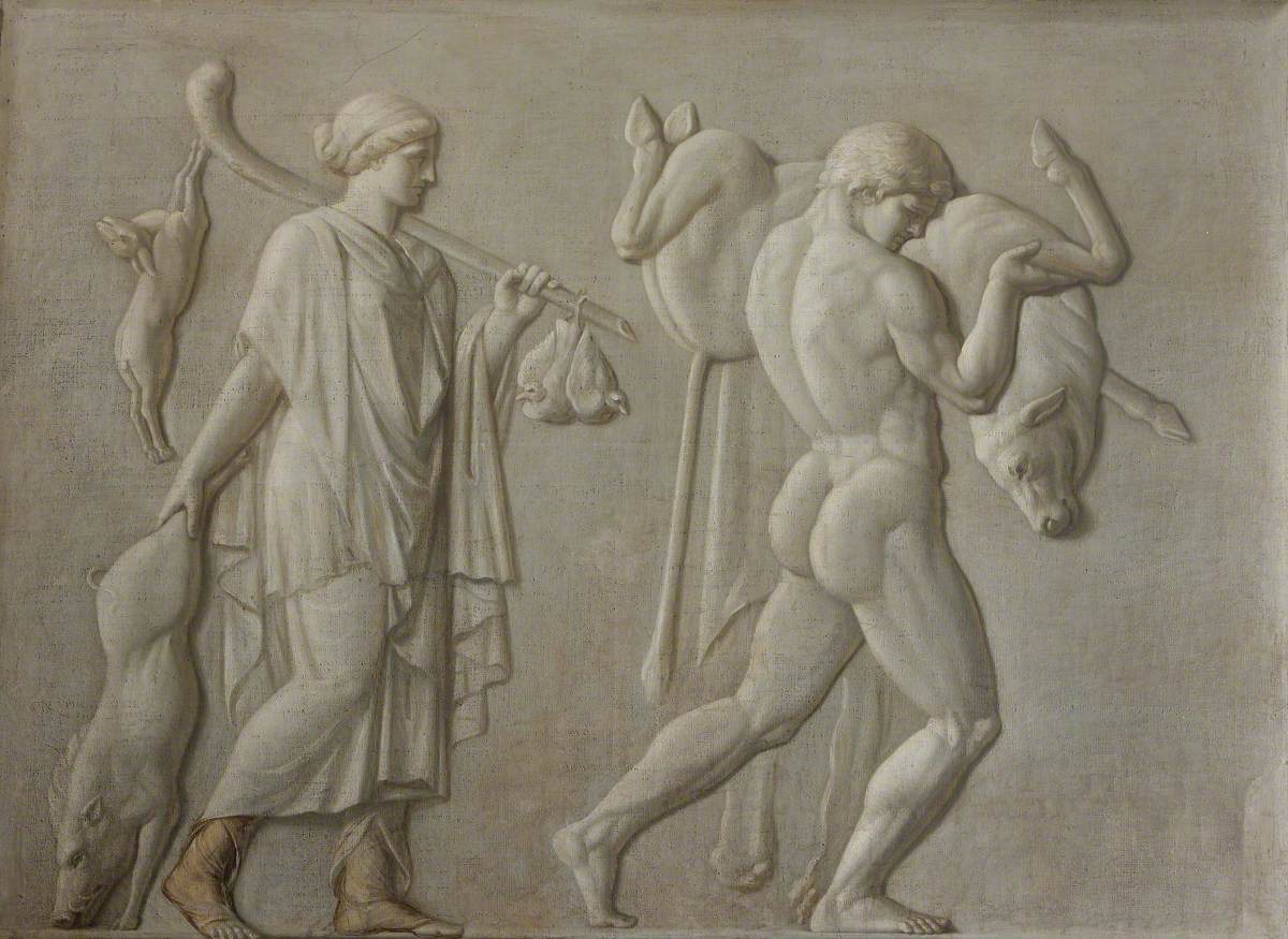 Autumn or Winter and Theseus or Hercules carrying a Bull by Robert Fagan