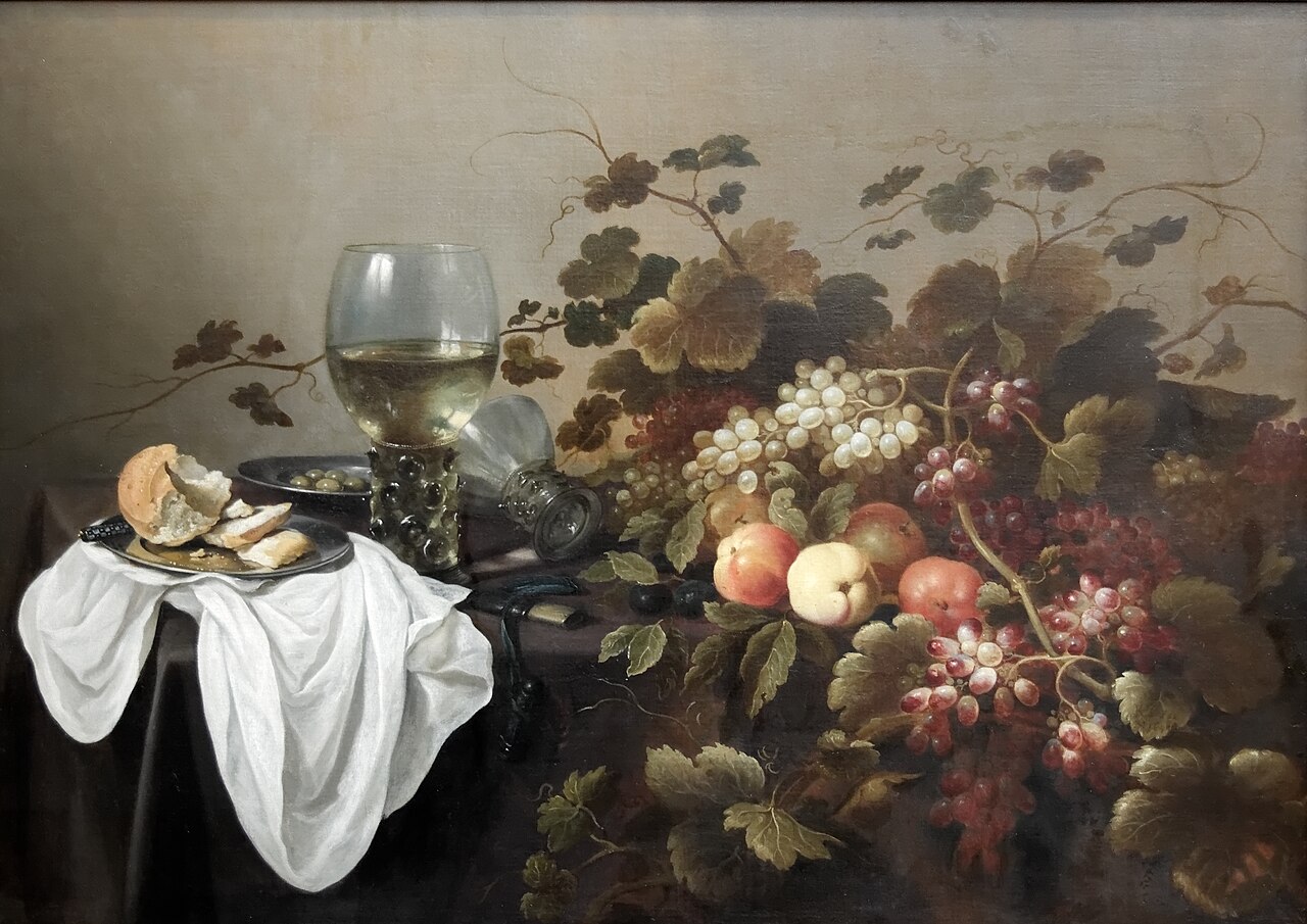Still life with fruits and Roemer by Roelof Koets