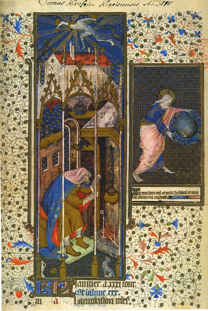 January - God creates the heavens and the earth, from the Grandes Heures de Rohan by Rohan Master