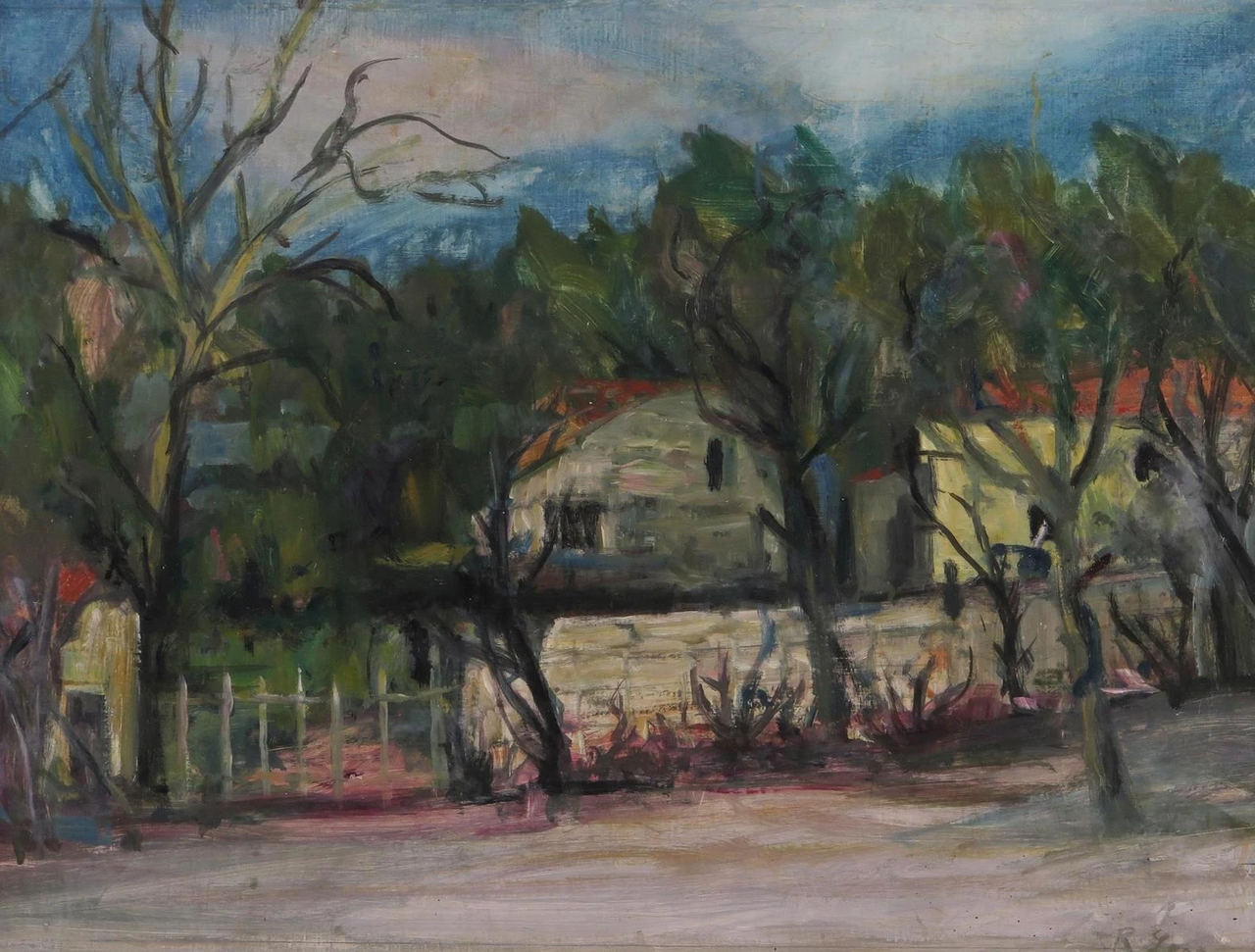 View of houses through the trees by Rudolf Levy
