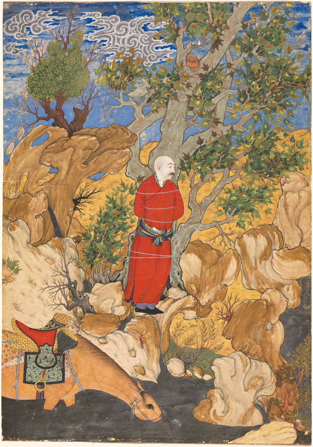 Aulad Tied to a Plane Tree, from a Shahnama by Firdausi by Sadiqi Beg
