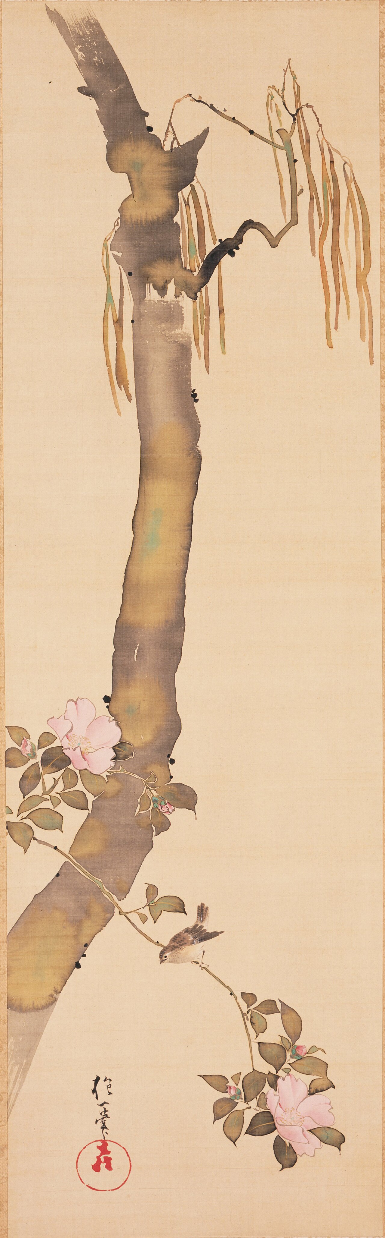 Wren on Camellia Branch by Sakai Hōitsu