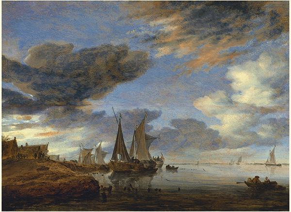 Sailing Ships near a Village by Salomon van Ruysdael