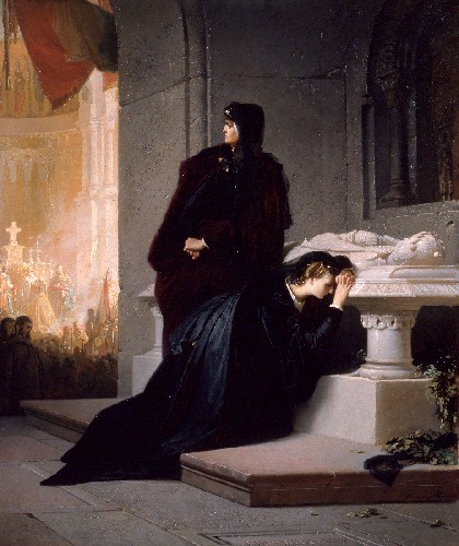 Queens Elizabeth and Mary at the Tomb of King Louis the Great of Hungary in 1385 (sketch) by Sándor Liezen-Mayer