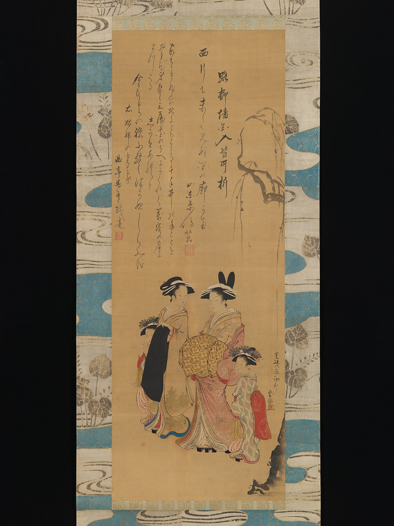 Courtesan and her Attendants under a Willow Tree by Santō Kyōden