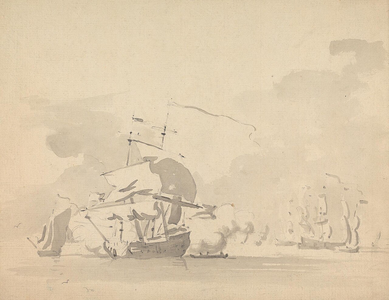 Ships and Sailboats on a Calm Sea by Sawrey Gilpin