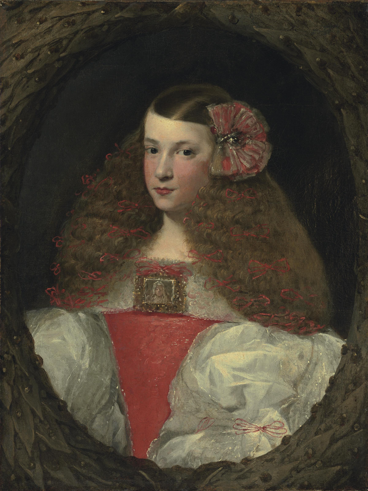 Portrait of a young girl, half-length, in a feigned wreath by Sebastián Herrera Barnuevo