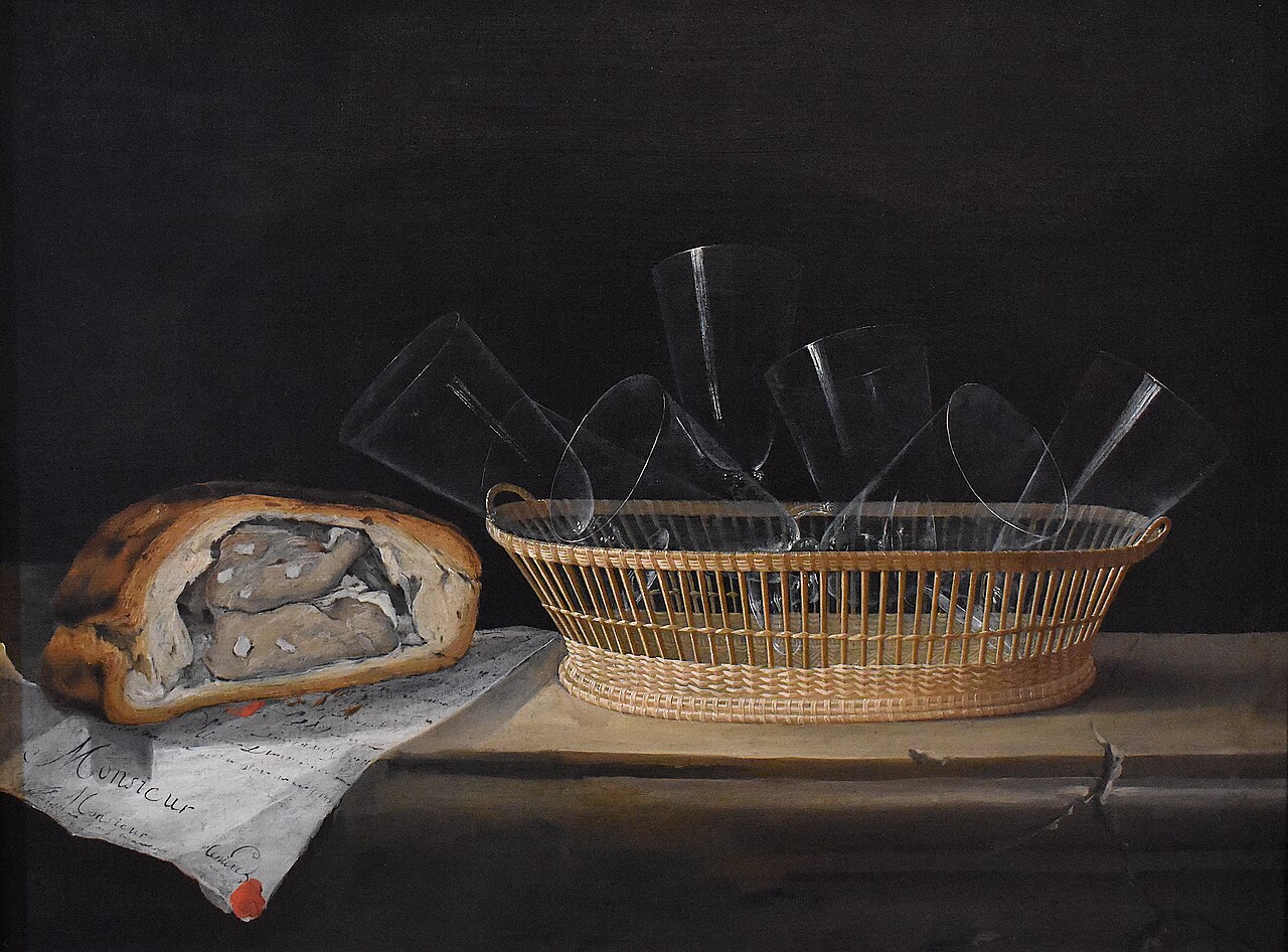 Basket with glasses and a pasty by Sebastian Stoskopff