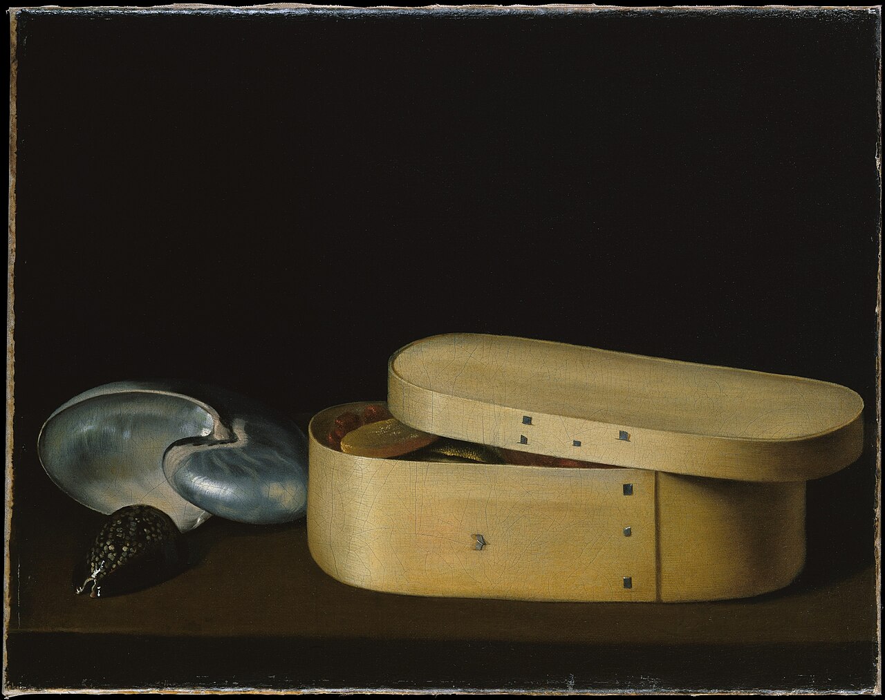 Still Life with a Nautilus, Panther Shell, and Chip-Wood Box by Sebastian Stoskopff