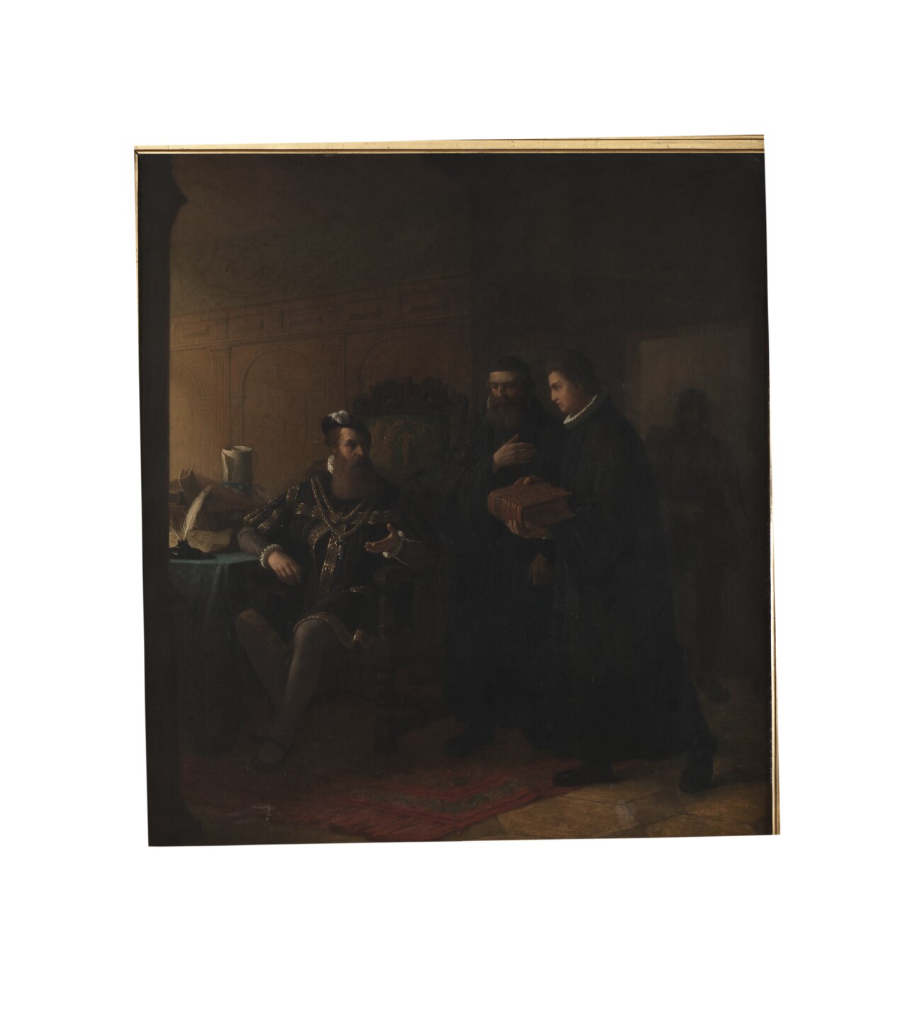 Gustav I mottager bibelöversättningen av bröderna Petri by Severin Nilsson