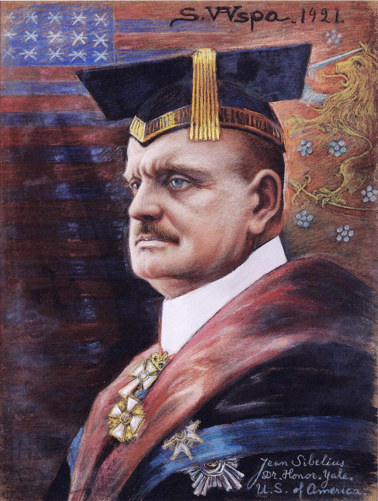 Jean Sibelius in the robes of an honorary doctor of Yale University 1914 by Sigurd Wettenhovi-Aspa