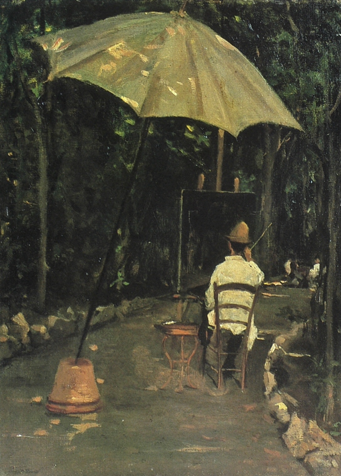 The painter Tommasi painting in the garden by Silvestro Lega